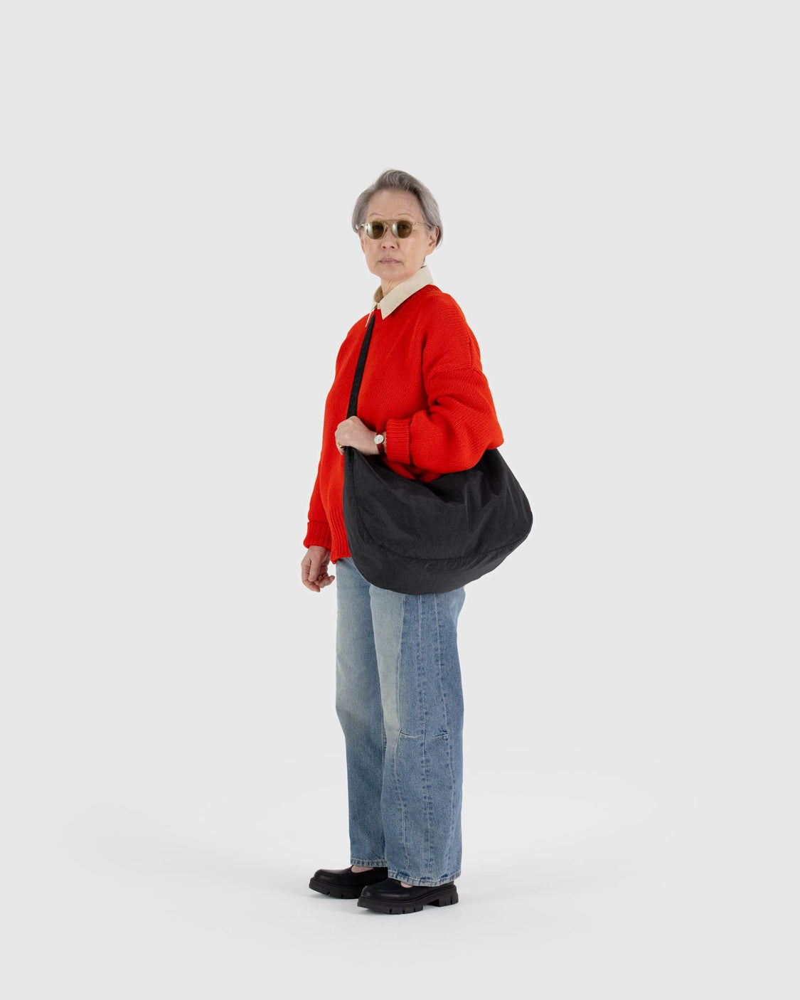 Large Nylon Crescent Bag - Black - Soft Utility Bag