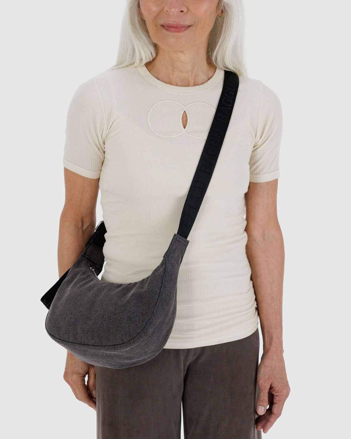 Small Denim Crescent Bag - Washed Black Denim - Daily Travel Haul