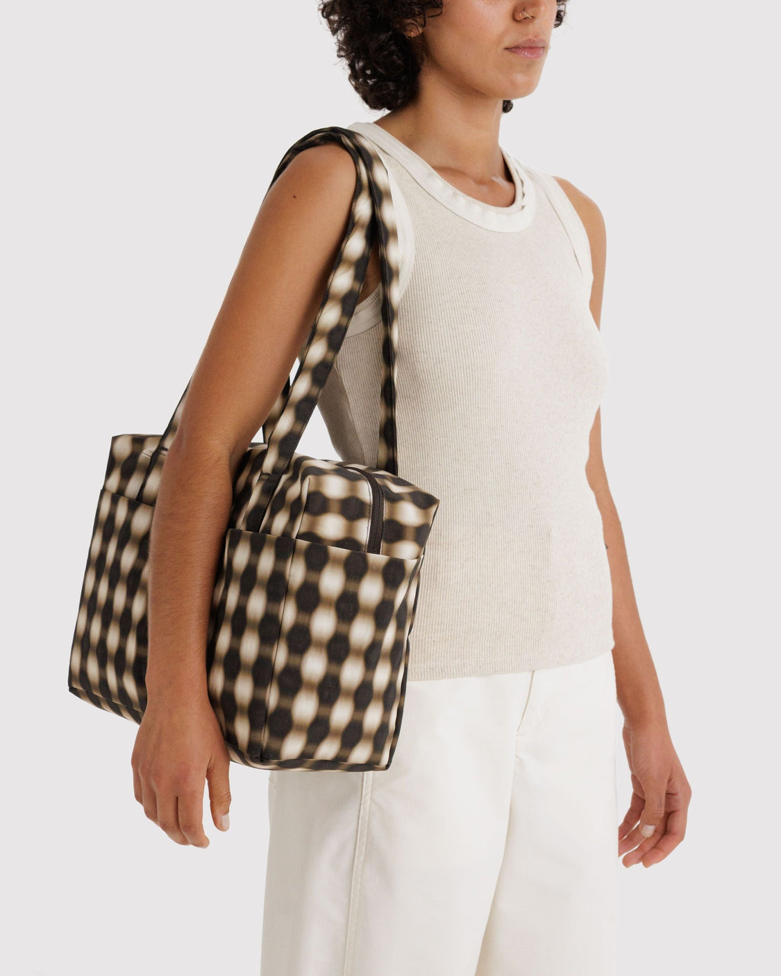 Everyday Cloud Bag - Blurred Gingham Brown - Travel Street Carry